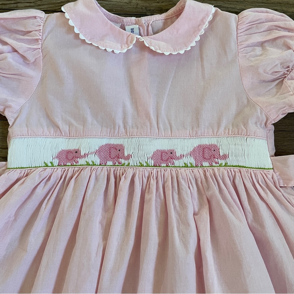 Silly Goose smocked elephant pink boutique dress 4T